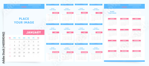 Vertical A4 desk monthly calendar for 2024. Business Calendar Template in Blue Colors. The week starts on Sunday.