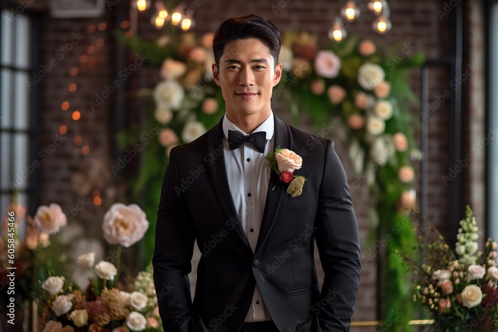 Portrait asian groom standing confident AI Generative Portrait asian groom standing confident AI Generative