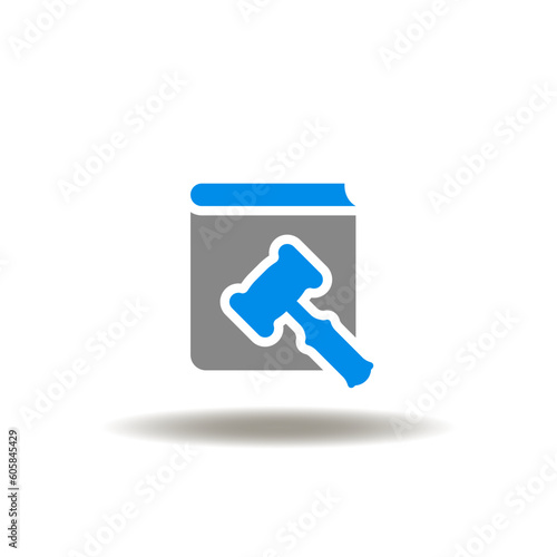 Vector illustration of book with gavel. Icon of law and justice. Symbol of legal decision.