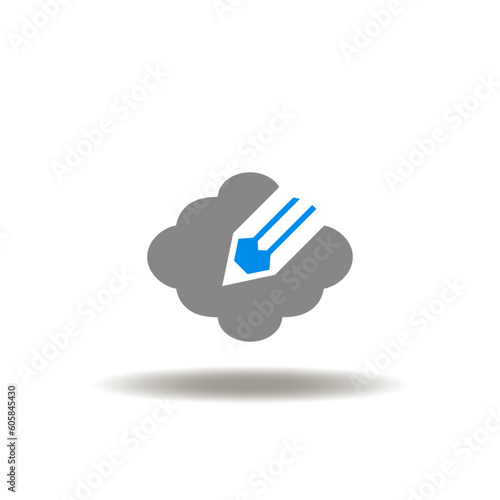 Vector illustration of cloud with pencil. Icon of digital art. Symbol of smart education.