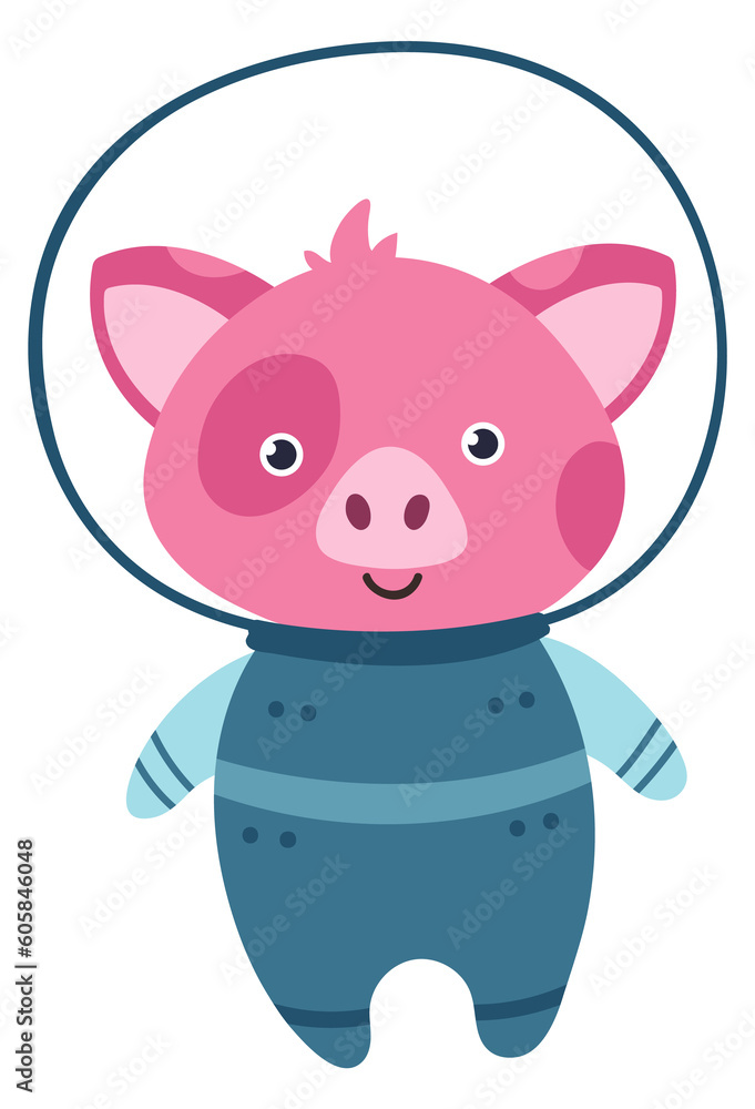 Baby pig in spaceman suit. Cute astronaut character Baby pig in spaceman suit. Cute astronaut character