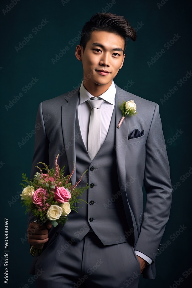 Portrait asian groom standing confident AI Generative Portrait asian groom standing confident AI Generative