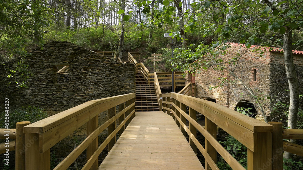 Obraz premium Wooden footbridge in Stanislaus fountain park