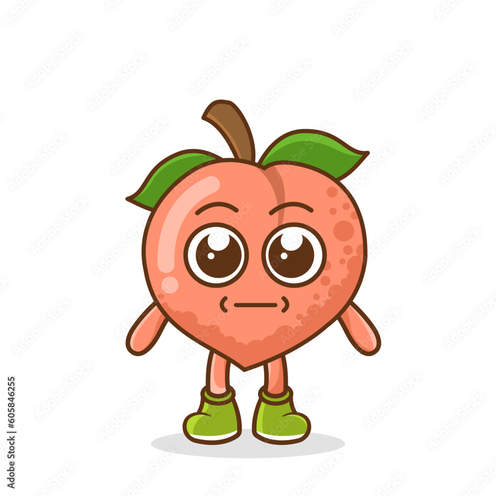 a picture of peach fruit with a flat expression. No words straight face peach fruit emoji. Vector flat design emoticon icon isolated on white background. a picture of peach fruit with a flat expression. No words straight face peach fruit emoji. Vector flat design emoticon icon isolated on white background.