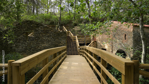 Wooden footbridge in Stanislaus fountain park photo