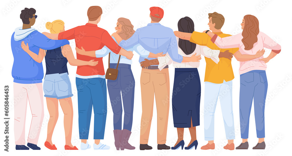 Fototapeta premium Friends standing together rear view. People unity