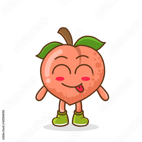Cute peach character is teasing and sticking out his tongue. eyes closed tongue out emoji