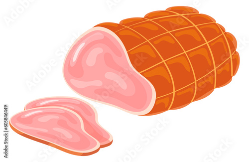 Fototapeta Naklejka Na Ścianę i Meble -  Smoked ham cartoon icon. Sliced cooked meat