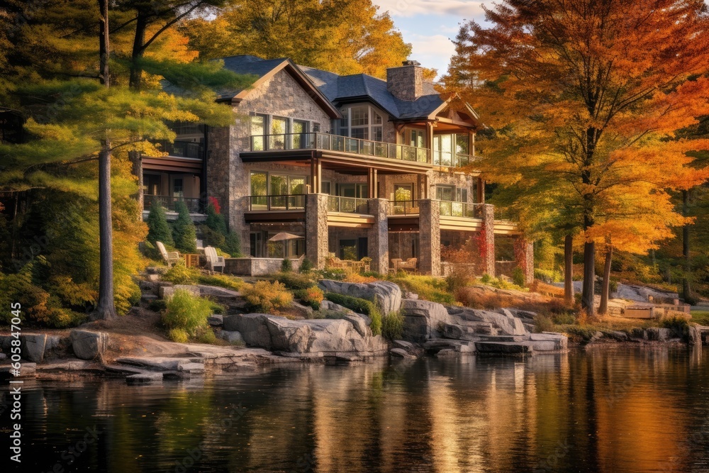 Obraz premium Portrait beautiful view of the villa with trees AI Generative