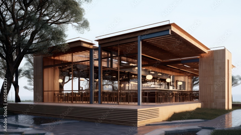 Portrait beautiful view of the villa with trees AI Generative Portrait beautiful view of the villa with trees AI Generative