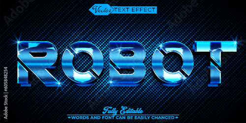 Cartoon Blue Metallic Robot Vector Editable Text Effect Template