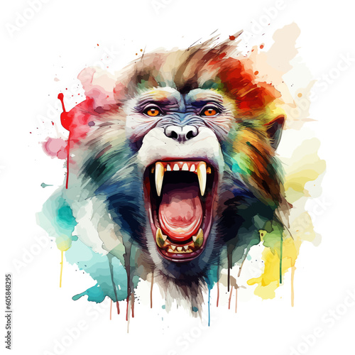 Monkey head with watercolor splashes