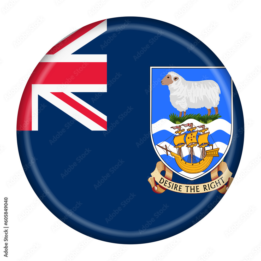 Falkland Islands flag button 3d illustration with clipping path