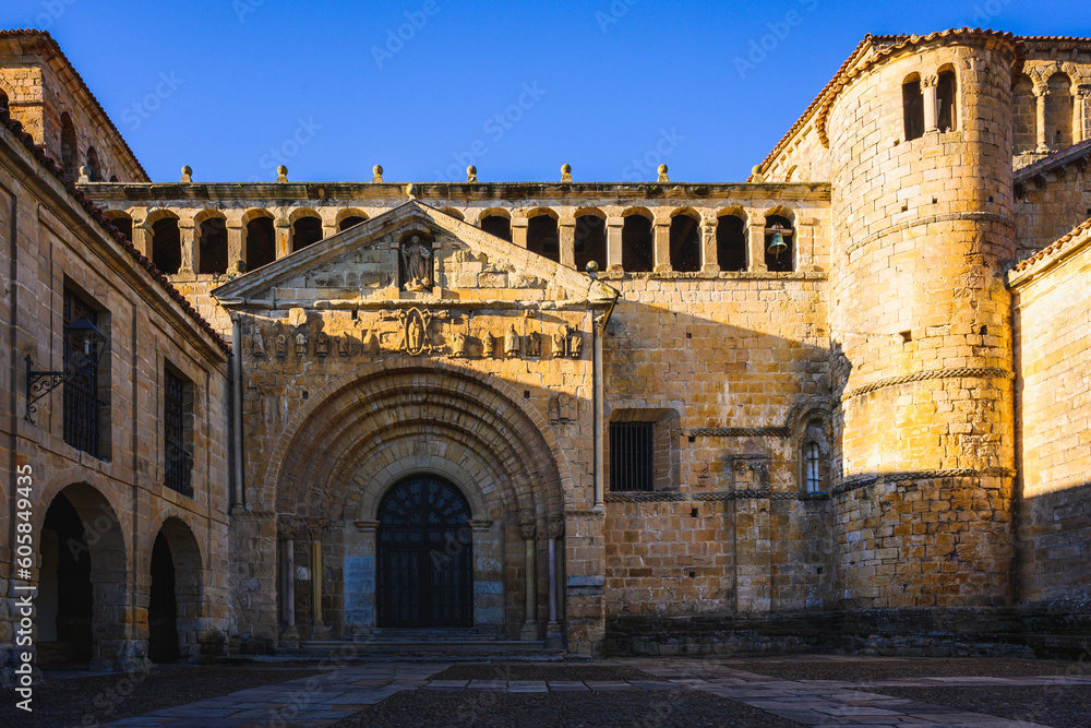 Entrance of Medieval Collegiate Church of Santillana del Mar in Spain