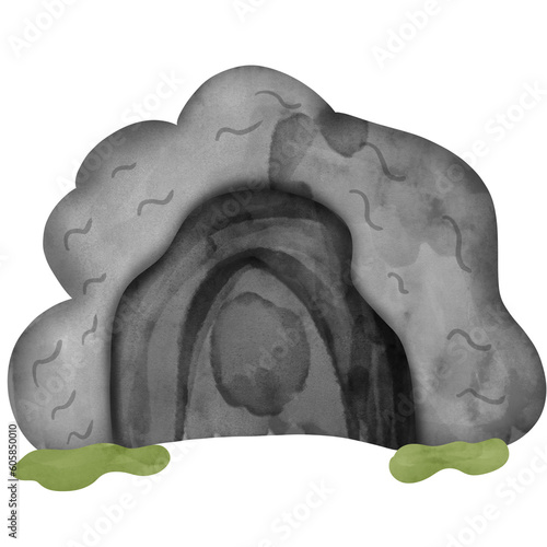 cave big stone watercolor clipart.