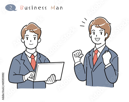働く男性のイラスト ポーズセット 素材02
