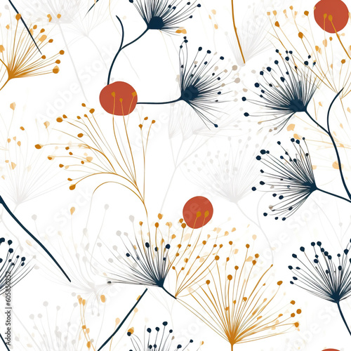 A pattern of dandelions on a white background. Generative AI.