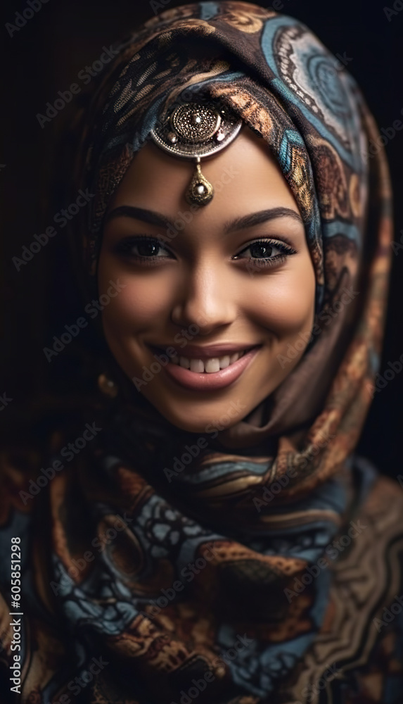A beautiful young woman wearing a headscarf. Generative AI. A beautiful young woman wearing a headscarf. Generative AI.