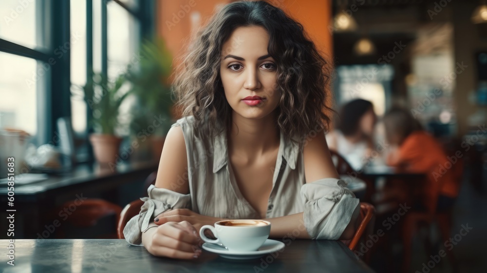 Attractive woman in a cafe - made with Generative AI tools Attractive woman in a cafe - made with Generative AI tools