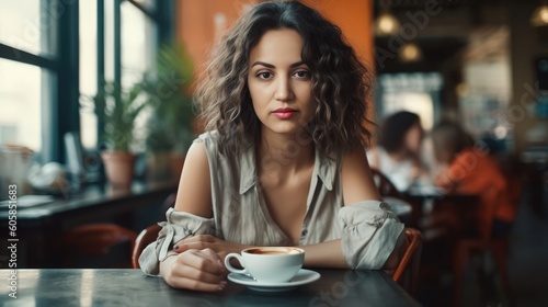 Attractive woman in a cafe - made with Generative AI tools