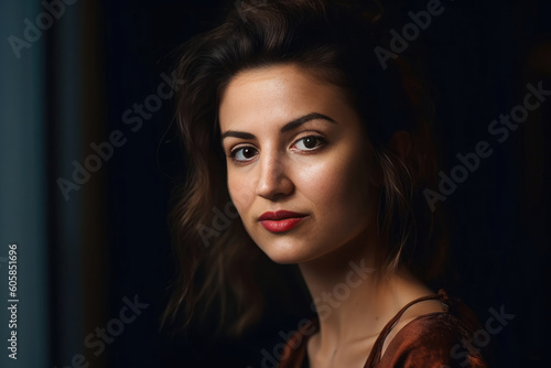 Young beautiful Turkish woman with dark hair portrait shot - made with Generative AI tools
