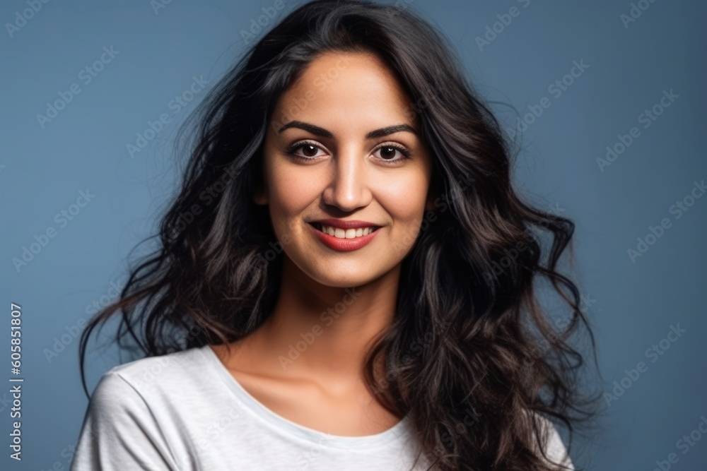 Young beautiful Turkish woman with dark hair portrait shot - made with Generative AI tools Young beautiful Turkish woman with dark hair portrait shot - made with Generative AI tools