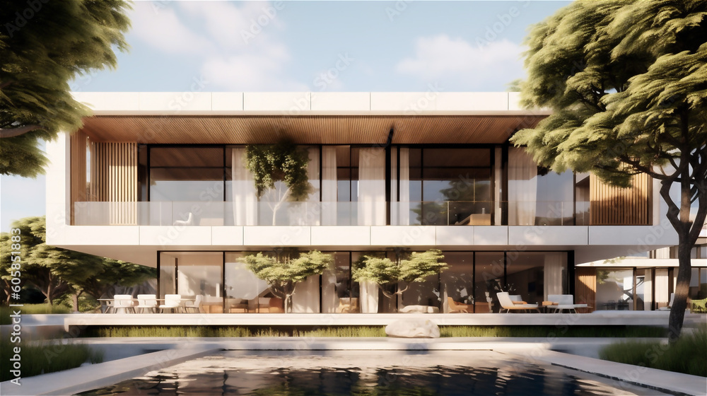 Fototapeta premium Generative AI, Sustainable Modernism Building