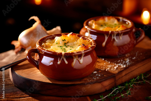 french onion soup in pot, ai generated