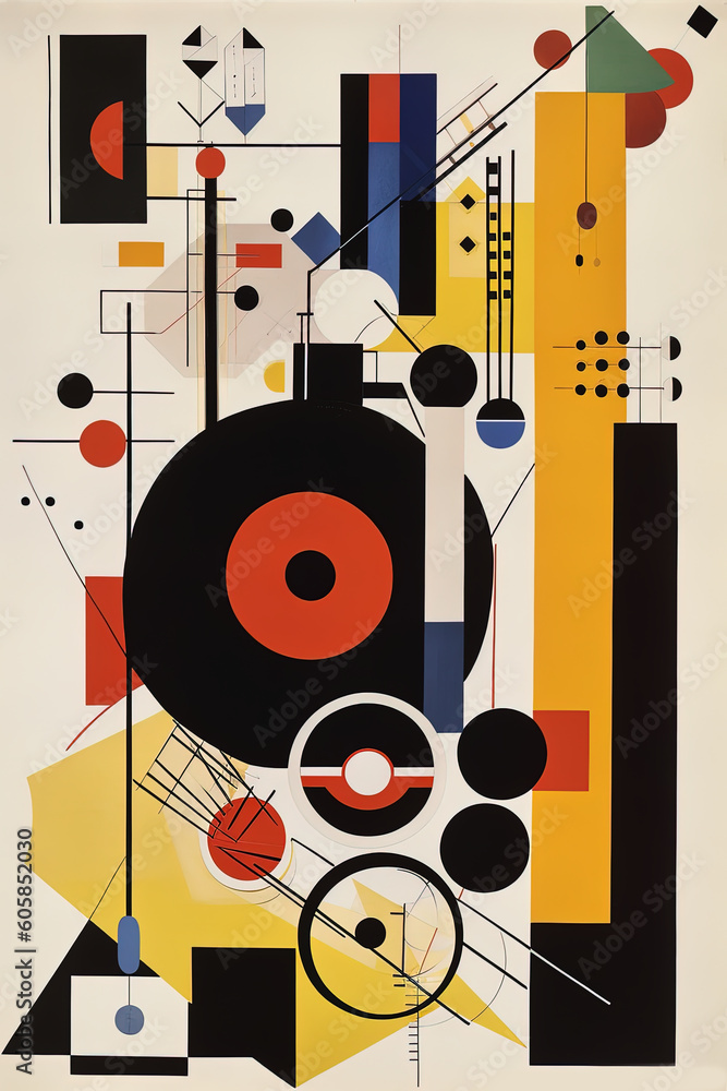 Abstract Bauhaus style music background, trendy 20s geometric poster design, generative AI digital art.