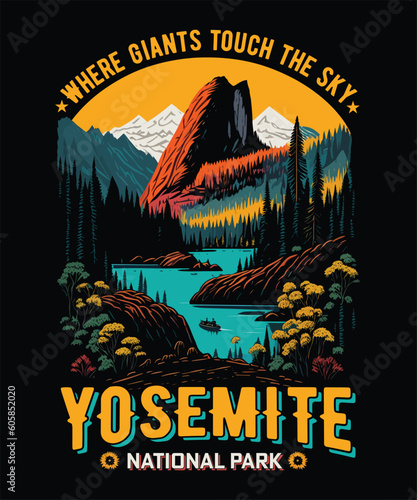 Yosemite National Park T-shirt Design Vector
