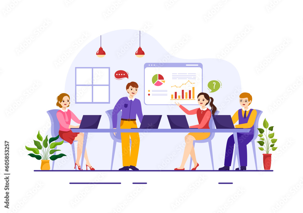 Coworking Business Vector Illustration with Colleagues Talking, Meeting and Working at the Office in Flat Cartoon Hand Drawn Landing Page Templates Coworking Business Vector Illustration with Colleagues Talking, Meeting and Working at the Office in Flat Cartoon Hand Drawn Landing Page Templates
