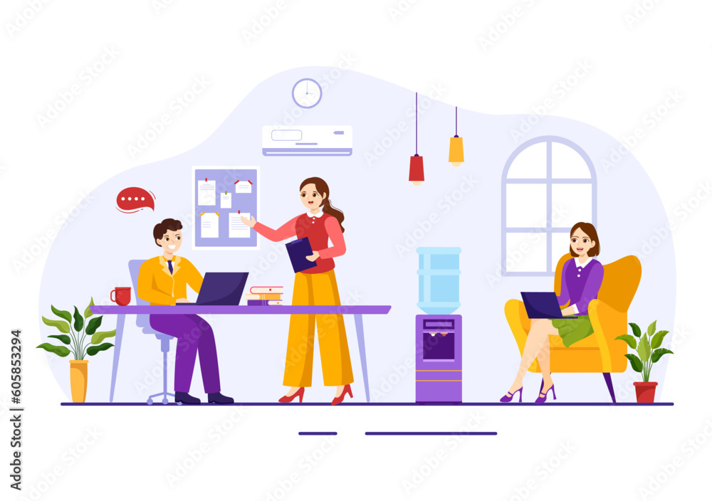 Coworking Business Vector Illustration with Colleagues Talking, Meeting and Working at the Office in Flat Cartoon Hand Drawn Landing Page Templates Coworking Business Vector Illustration with Colleagues Talking, Meeting and Working at the Office in Flat Cartoon Hand Drawn Landing Page Templates
