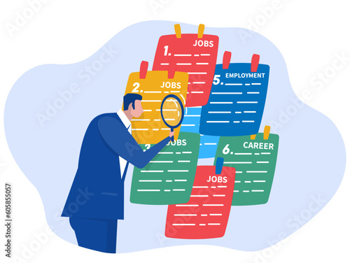 Fotografie Searching Job, Employees using magnifying glass searching a job on paper new hir