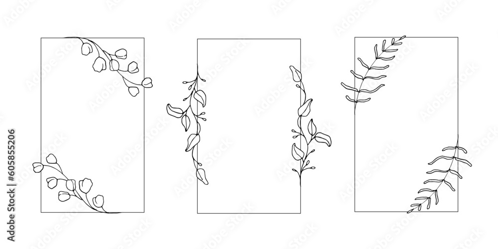 Naklejka premium Set of rectangle frame with floral ornament