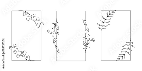 Set of rectangle frame with floral ornament