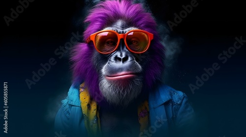 カラフルなサングラスを掛けた猿 © shin project