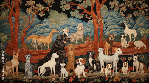 Illustration of Dogs in Retro Background
