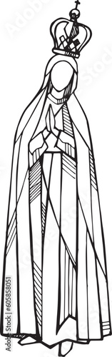 Hand drawn illustration of the Virgin of Fatima.