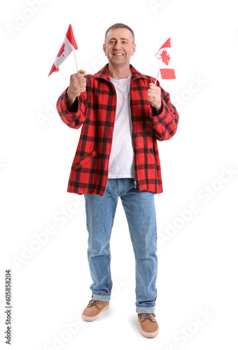 Mature man with flags of Ca...