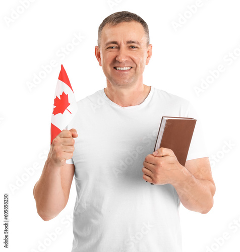 Mature man with flag of Can...
