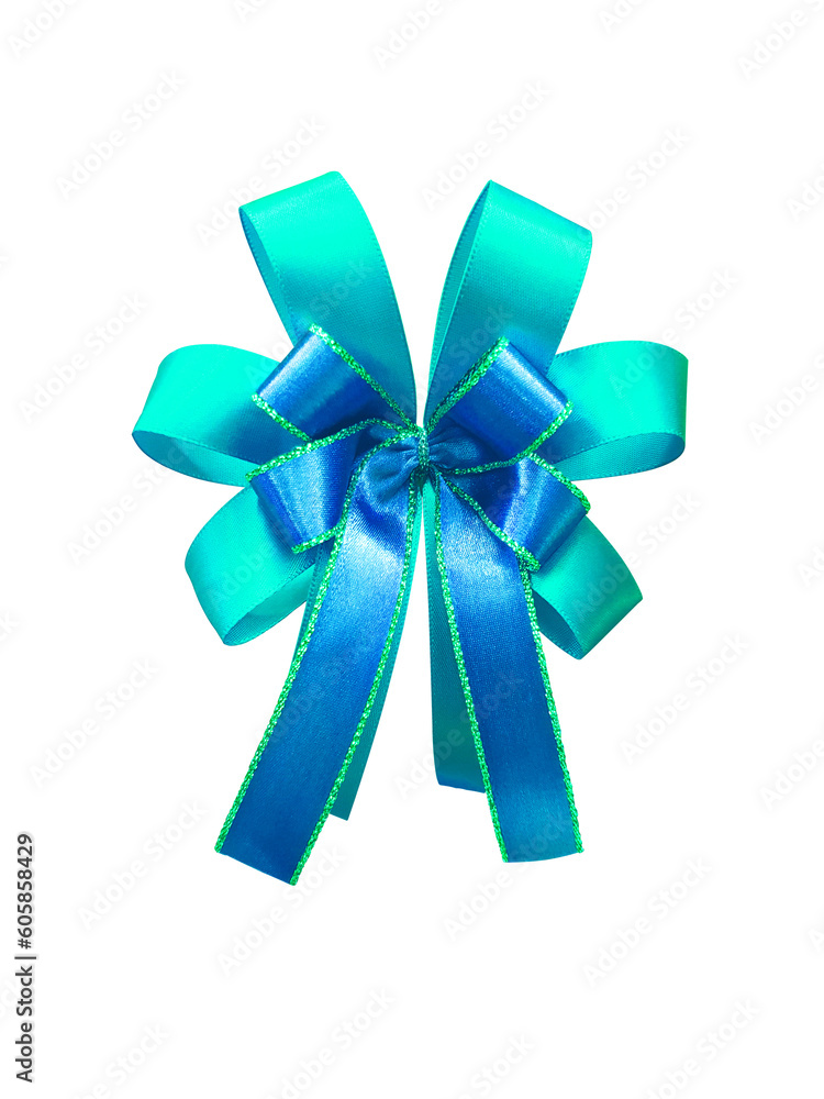Blue ribbon bow for sticking on gift boxes for beauty. Isolated on white background. (png)