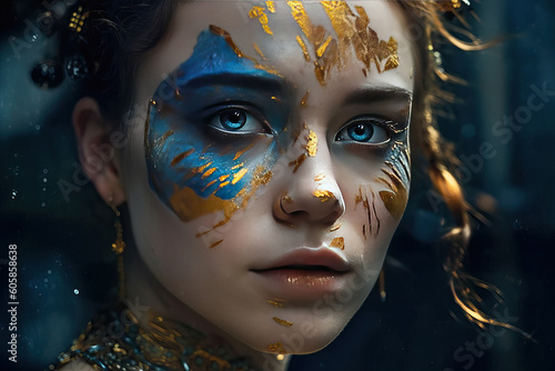 Close-up art portrait of young woman with creative make-up