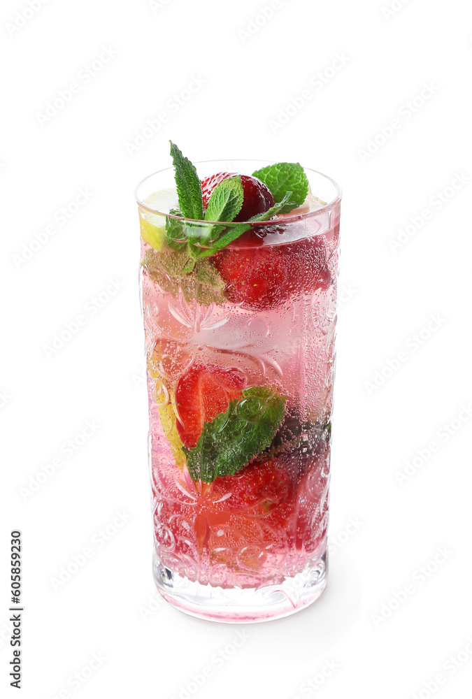 Glass of fresh strawberry mojito isolated on white background Glass of fresh strawberry mojito isolated on white background