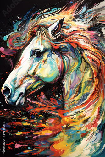 a Beautiful Stallion in Vibrant Watercolor Artwork © LavieArt