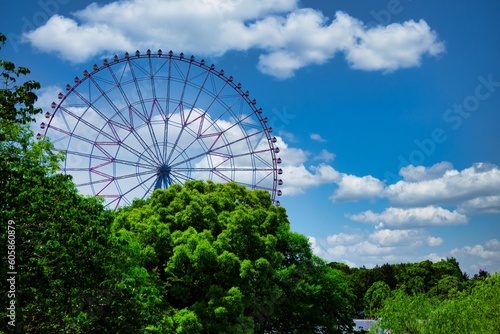 A ferris wheel at the park behind the blue sky © tokyovisionaryroom