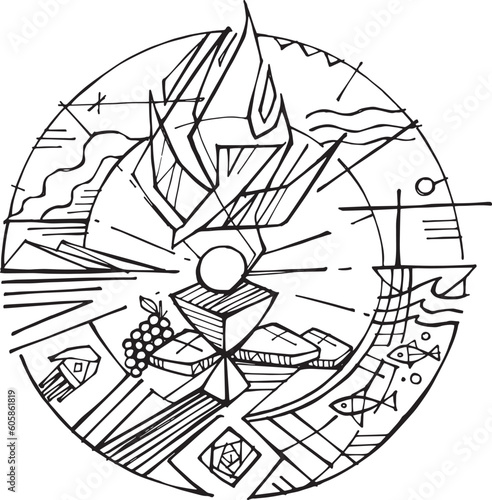 Hand drawn illustration of symbol holy spirit revives.