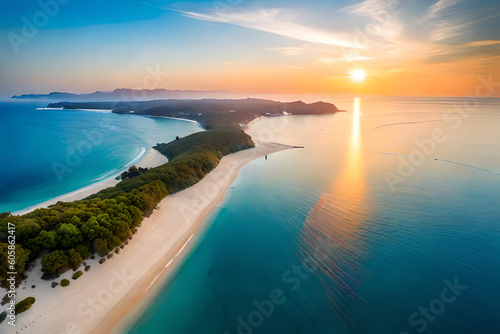 sunset on the beach, the view of an island that stretches long, the sea water that recedes at night, the surface of the land that appears due to erosion