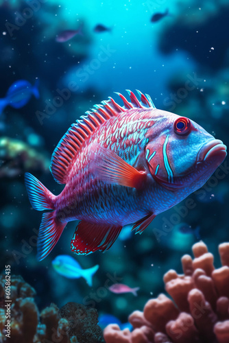 Exotic fish on the sea, black water 