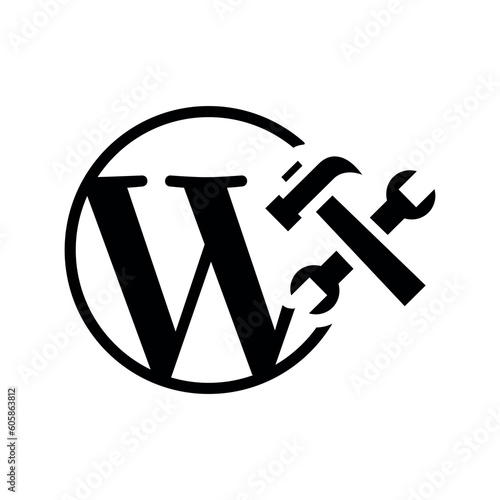 Wordpress Website Maintenance Flat Black Icon Isolate On White Background Vector Illustration