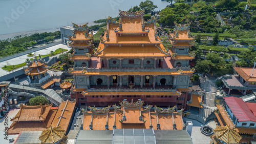 Aerial view The Guandu Temple, Temple of Matsu Goddess, Guandu Temple, Taipei City, Taiwan.